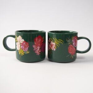 Set of 2 Starbucks + Ban.do Green Floral Ceramic Mugs 2018